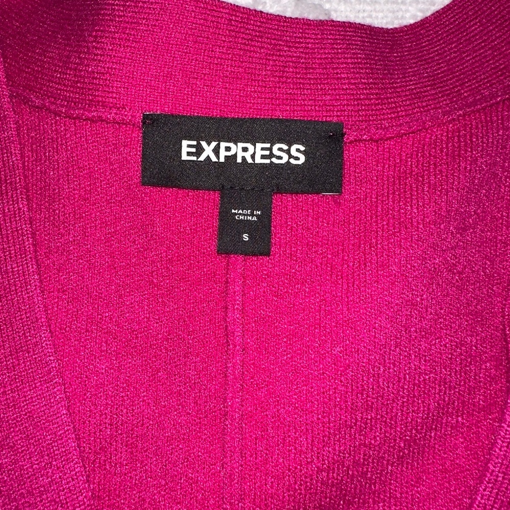 Express Fuchsia Pink Button-Front V-Neck Cardigan - Picture 3 of 3